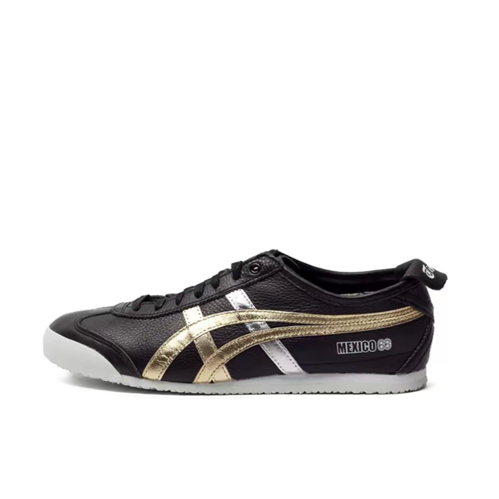 【Official Store】Tiger Mexico 66 Black White Golden Leather Sneakers Unisex D5V2L-9094