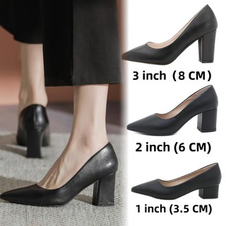 「KAEVE」1/2/3 inch block close black heels for women school work heels