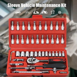 46pcs Socket Ratchet Car Motor Repair Tool Wrench Set Head Ratchet Pawl Socket Professional Tool Kit