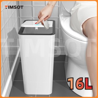 TIMSOT 16L Rectangular Trash Can Kitchen Bathroom Toilet  Living Room With Lid Waste Garbage Bin
