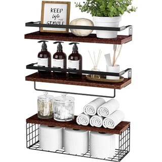 Hanging Bathroom Shelf Organizer Adjustable Towel Rack Wall Storage Rack Wooden Wall Mounted Shelf