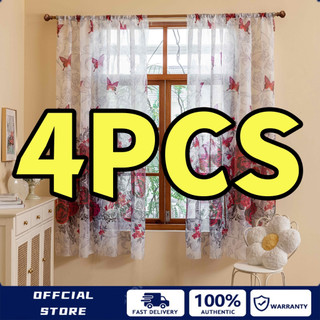 4pcs Colorful Flower Lace Curtains Window Kurtina Butterfly Tulle Screens Sheer Voile Door Curtain