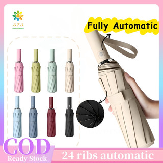 COD*Automatic Umbrella 24 Ribs Windproof Anti-UV Folding Large Umbrella Rain Storm Resistant Windp