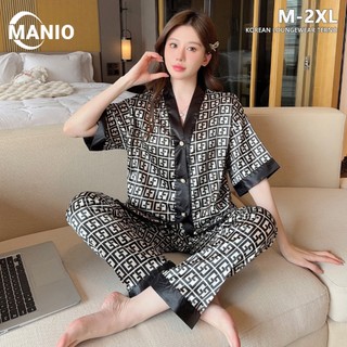MANIO Korean M-2XL V-neck loungewear silk short sleeves pajamas sets for woman
