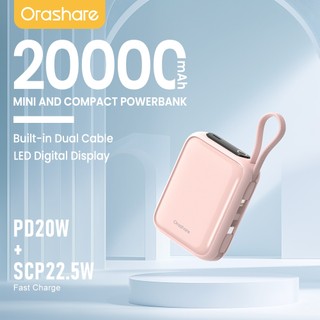 Orashare PCM20 Mini Powerbank 20000mAh SCP 22.5W Super Fast Charge  Power Bank Built In  Dual Cable