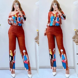 NEW coco and Jenny Print Basic Short Sleeves BRound Neck Top Continues Terno Pants Coords Set