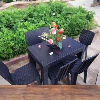 DINING SET TABLE (4 Seater) WITH 4PCS RATTAN CHAIR FOR OUTDOOR/INDOOR DINING TABLE