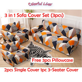 3 in 1 Sofa Cover Set Of 2 Single and 1 3seater Stretchable Full Package Free 3Pcs Pillowcase