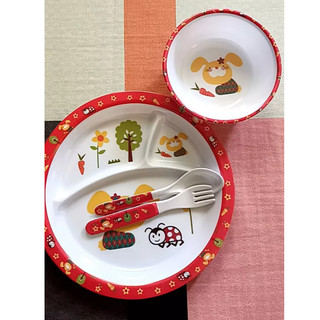 4Pcs Baby Cutlery Set Kids Plastic Plate with bowl, fork and spoon Feeding Food Tableware Eating Set