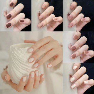 【Free Gift】24Pcs Short Pure Color Fake Nails Set With Glue Nail Extension Set Press On Nails COD
