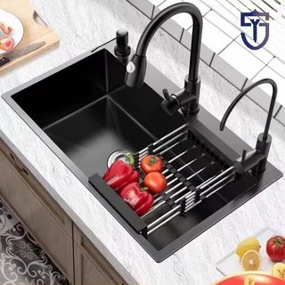 SUS304 Kitchen Sink Thickness Single Double Black & Silver  Stainless Steel Free Drain&Basket