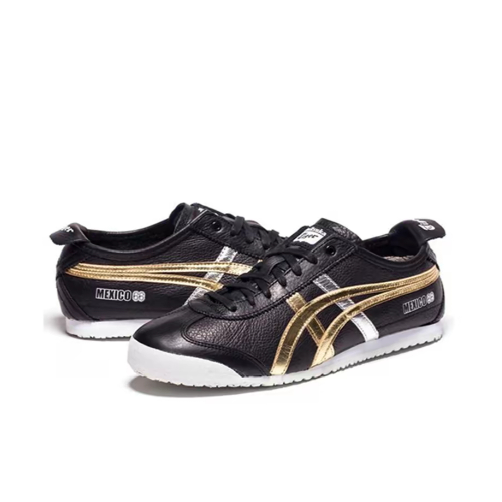 【Official Store】Tiger Mexico 66 Black White Golden Leather Sneakers Unisex D5V2L-9094