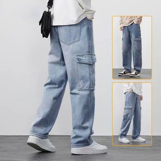 Cargo pants for men korean baggy straight  jeans 2025 new cargo pants straight wide leg casual pants