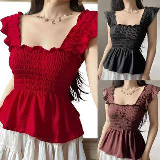 RUMI KOREAN SMOCKING Sleeveless Cotton  2way Top