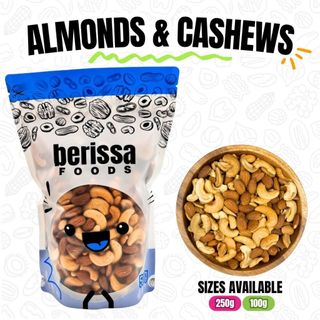 Almonds & Cashews - 50g, 100g and 250g - ready to eat  - Berissa Foods - Unsalted Snack