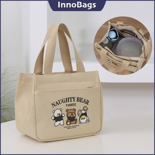 InnoBag Canvas Tote Bag Japanese style Large Capacity lunch-box Bag Handle Bag Bear Pattern S2697