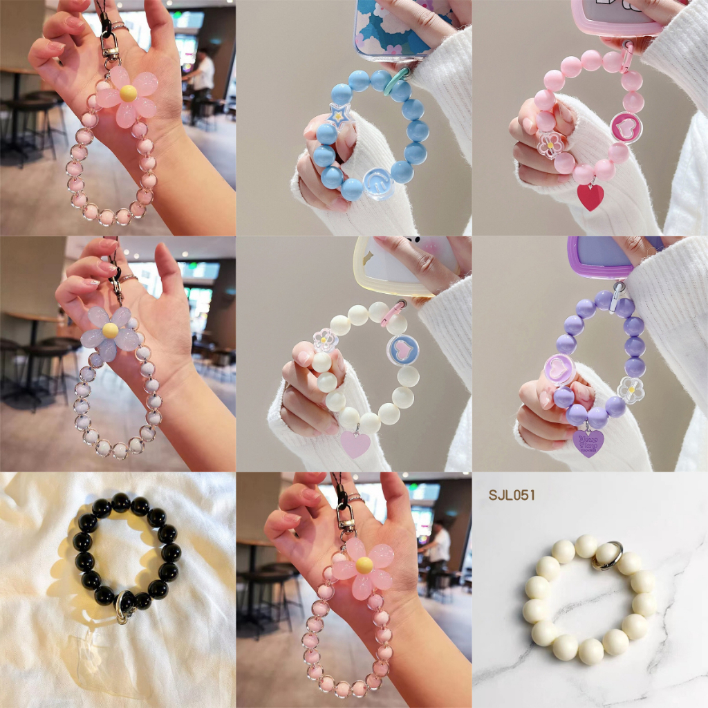 สายคล้องโทรศัพท์แฟชั่น Phone Lanyard สายคล้องข้อมือ สายคล้องโทรศัพท์ ลูกปัดโซ่ เชือกแขวน จี้ลูกปัดดอกไม้