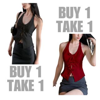 Buy 1 Take 1 Casual Sleeveless Top Halter Neck Bow Decorated Tank Tops for Women 6A0359