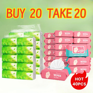 20pcs Organic Green Tea Facial Tissue And Baby Wipes Bundle 10 Packs 80 Sheet Tissue And Wipes Set