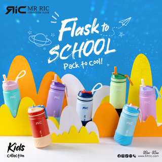 Mr Ric 16oz Kids Flask to School Straw Lid 304 Stainless Steel Vacuum w/Boot Insulated Water Bottle
