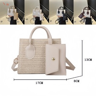 JH Thailand Korea Cute 2in1 Small Woven Sling Bag Ladies Women Straw Square Shoulder Bag Wallet Set