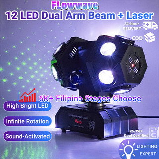 Flowwave Disco Light Laser 12 RGBW Moving Head - DMX512/Sound 360° Beam For Wedding/Parties/Event