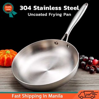 Frying Pan 304 Stainless Steel Frying Pan Uncoated Fry Pan Induction Cooker Gas Stove Compatible