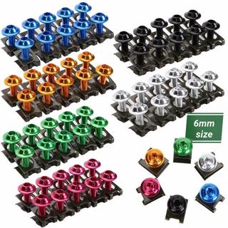 10PCS 6mm CNC Aluminum Motorcycle Screws - Colorful Hexagonal Body Screw with Clip | Ready Stock COD