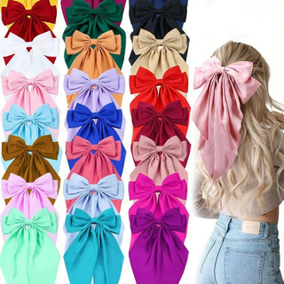 Korean Style Long&Short Bow Ponytail Hair Clip Elegant Solid Color Ribbon Bow Hair Clip Hiar Access