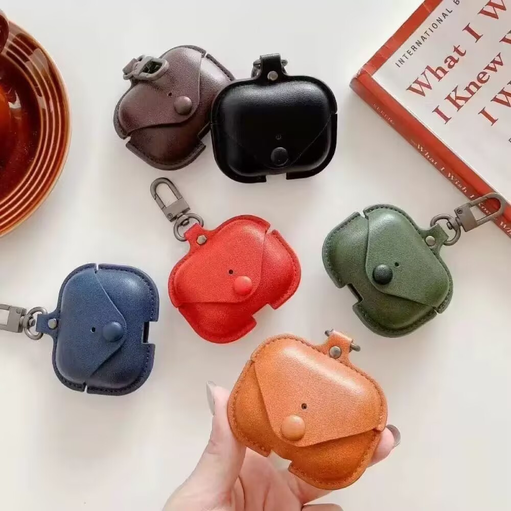 Leather Case For AirPods 1/2/3/4/Pro/Pro2 Detachable Carabiner Clip, Wireless Charging Compatible