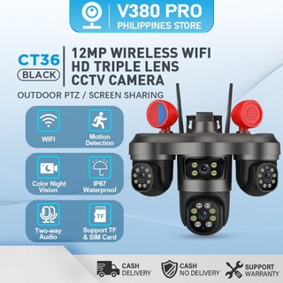 V380 PRO 12MP 3 PTZ Lens CCTV Camera Waterproof Outdoor 1080P Night Vision Two-way Audio and Speaker