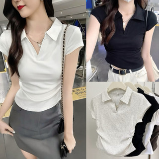 YOONA KOREAN POLO Cotton Side Ruched Top