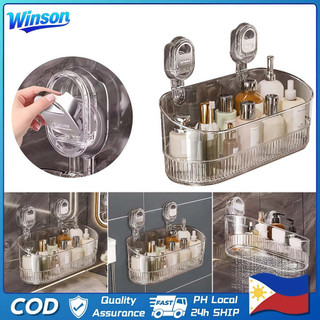 Suction Cup Storage Rack Punchfree Transparent Gold Bathroom Drain Rack Shelf Wall Mounted Organizer