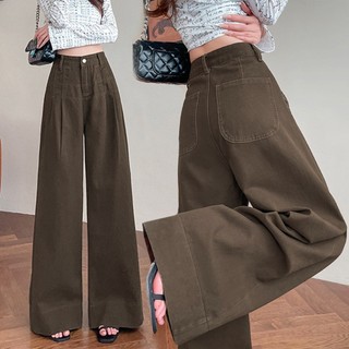 S-5XL~Pants Long jeans brown denim baggy straight bottoms loose Korean highwaist casual bigsize HOT