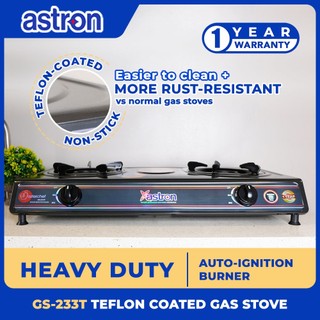 Astron GS233T Double Burner Gas Stove | Teflon-Coated | Heavy Duty | Non-stick | Easy to Clean
