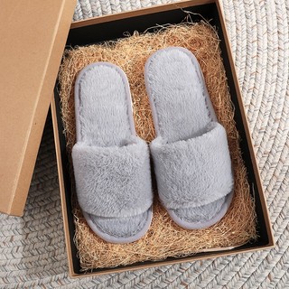 Premium Gray Plush Slippers for Women Home Non-Slip Soft-Soled Comfortable Warm Slipper