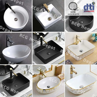 [Free Drainer] TAIWAN Ceramic Counter and Wall Lavatory Wash Basin Black Gold Marble Design Lavatory