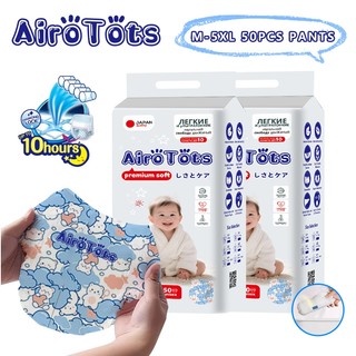 AiroTots 50/100PCS Japan Baby Diapers Pull-up Pants Ultra Thin, Breathable & Dry Size M–5XL Unisex