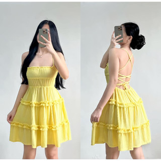 DBS LUCY Backless Ruflle Dress Quality Bark Crepe Fabric SMALL to LARGE Casual Sexy Korean Summer
