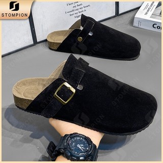 STOMPION Sandals For Men And Women Leather Clogs Unisex Flat Half Sandals Couple Casual Outdoor