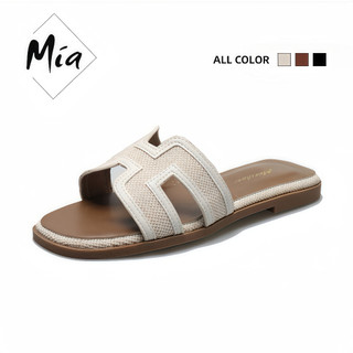 MIA Sandals for Women Leather Outside Summer Casual Flats Slip-on