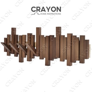 Natural Wood Wall Mounted Piano Coat Rack | Flip Up Wall Hook 8 Hooks | Entry Art Hooks in Walnut