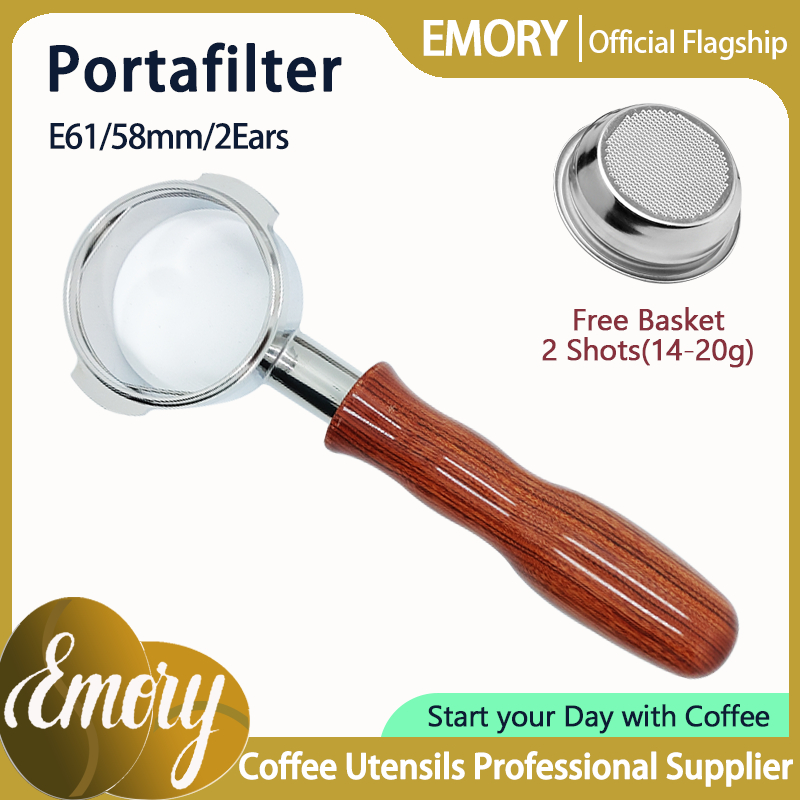 58mm Bottomless Portafilter for  Generic 2 ears Espresso Machine Stainless Steel Handle-Wood 2 Ears