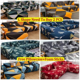 【L Shape Need To Buy 2 PCS】1/2/3 Seater Sofa Cover Elastic Universal Armless Regular Shape  L Shape
