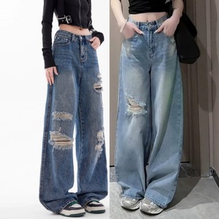 Baggy Jeans Swagger Style Tattered Denim Maong Pants for Women Dancer Hiphop Unisex Trends 2766/2767