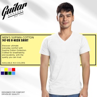 Guitar Apparel Men Premium Plain Color V Neck Shirt (White, Light Blue, Pink, Yellow)