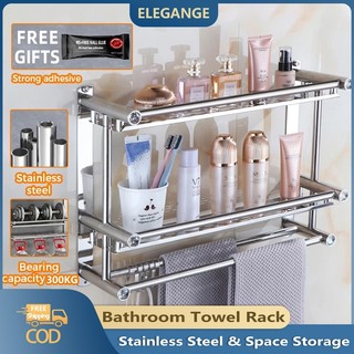 Elegange Bathroom Rack Stainless Steel Towel Rack Wall Mounted Space Storage Hanger Shelf Rack