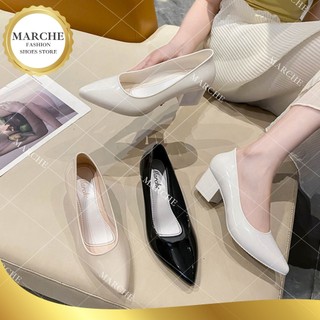 Marche New Women's Pointed 2inch Block Heels Glossy Effect, Stylish & Comfort for Formal Chic Looks