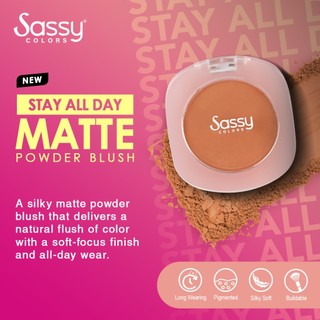 Sassy Colors Stay All Day Matte Powder Blush Makeup Long Lasting Buildable Pigmented, Vitamin A,C&E