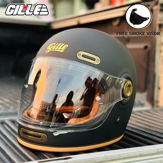 【𝑽𝒊𝒏𝒕𝒂𝒈𝒆】 GILLE ATAVISTIC Retro Classic Helmet Motorcycle Helmet Full Face Vintage With Smoke Lens